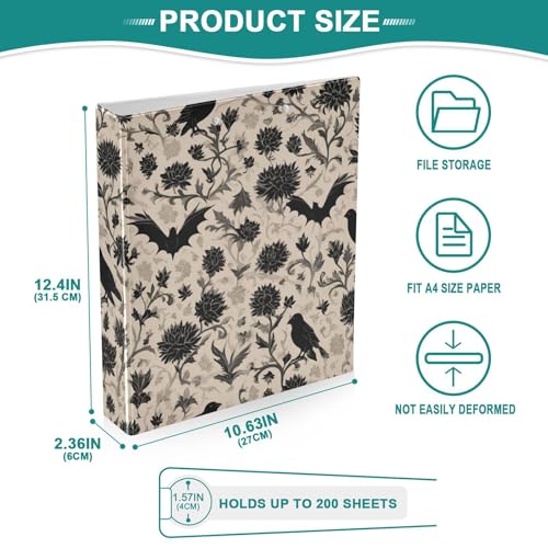 Goth Bath Round Ring Binders Crow (5) 1.5 Inch 3 Ring Binder with Clipboard Holds 200 Sheets Office Home School - color: Multicolored 15