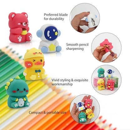 4 PCS Pencil Sharpeners for Kids, Cute Pencil Sharpener Manual, Hand Held Pencil Sharpener, Funny Sharpener Cartoon Creative, Kawaii Stationary Gifts Mini School Office Supplies (Style 4) - style: Style 4