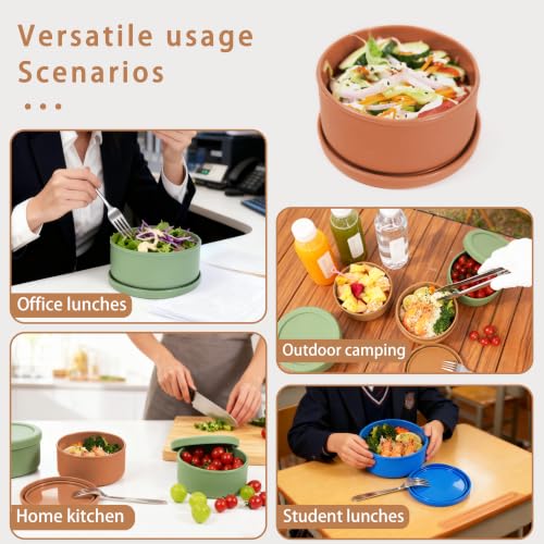 24 fl oz Adult Silicone Reusable Lunch Bento Bowl with Lid, Medium Airtight Food Storage Container for Cereal, Meal Prep & Leftovers, BPA Free, Microwave Fridge Dishwasher Safe (Beige 1 Pack) - color: Beige