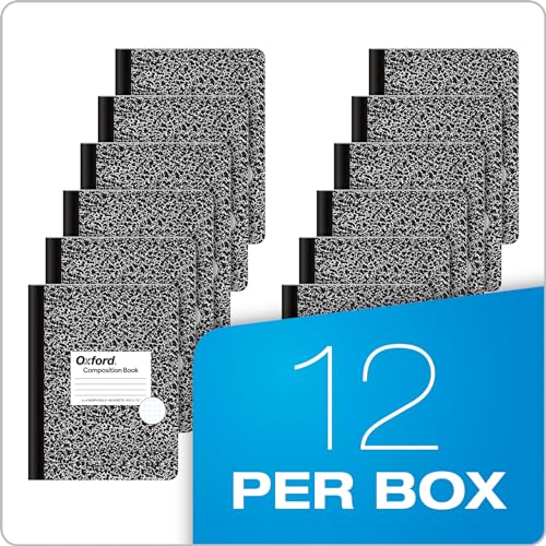 Oxford Composition Notebooks, Graph Ruled Paper, 9-3/4" x 7-1/2", Black Marble Covers, 80 Sheets, 12 per Pack (63786)