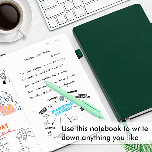 feela 12 Pack Notebooks Journals Bulk with 12 Black Pens, A5 Hardcover Notebook Classic Ruled Journal Set with Pen Holder for School Business Work Travel Writing, 120 GSM, 5.1”x8.3”, Dark Green - color: 12 Pack dark green