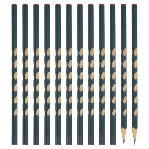 PATIKIL Round Pencils, 12 Pack Triangle HB Graphite Pencil Hole Design Woodcase Wooden Pencils with Red Top for Classroom Office Writing Drawing Supplies, Malachite Green - color: Malachite Green