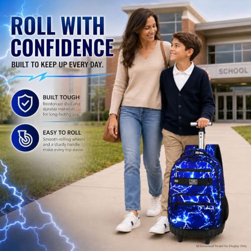 gxtvo Rolling Backpack for Men, Wheeled Bookbag with Lunch Box for Adults, Kids Water Resistant Roller School Bag for College Teens Boys Travel - Lightning Blue - color: Lightning Blue