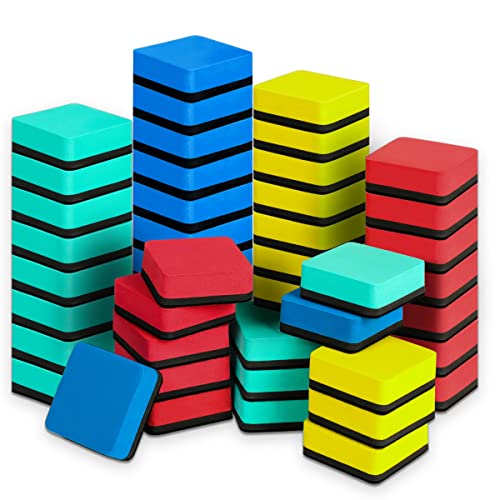 LOCONHA 48 Pack Magnetic Whiteboard Dry Erase Erasers Chalkboard Cleansers | Small Magnetic Erasers, Fine Tip, Low Odor, For Office Classroom Home - color: 4-color