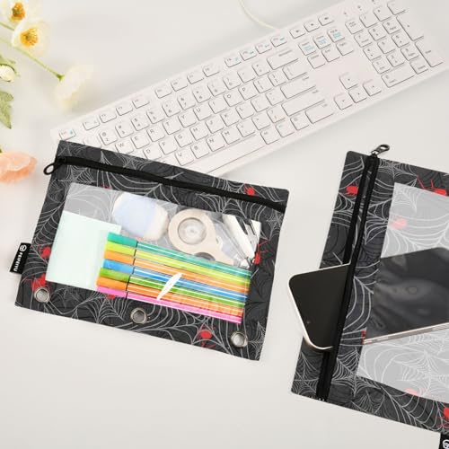 ZAZYXTJ Goth Spider Web Binder Pencil Pouchs 3 Ring | with Zipper Clear Window Office Organizers bag for School Students Teacher Supplies 2 Pack - color: Spider Web