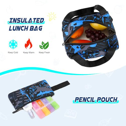 Scothen Rolling Backpack for Boys, Cool Luminous Gamer Roller School Backpacks for Boys with Lunch Bag and Pencil Pouch, Kids Backpack Bookbag with Wheels for Kindergarten Elementary Middle School - color: Blue