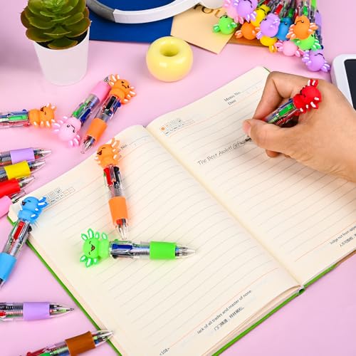 LiYiQ 25 Pcs Axolotl Party Favor Multicolor Pen in One Cartoon Cute Fun 4-in-1 Cute Pens Bulk Kawaii Axolotl Ballpoint Pens for Fun Gifts - style: Axolotl