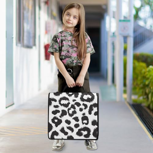 Bolaz Durable 3 Ring Binder Bag with Zipper,Black and White Leopard Print Pattern,1.5 Inch Multi-Pockets Organizer with Shoulder Strap and Handle - color: Black and White Leopard Print Pattern