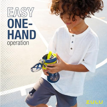 ZULU Torque 16oz Plastic Kids Water Bottle with Silicone Sleeve and Leak-Proof Locking Flip Lid, Soft Touch Carry Loop for School Backpack, Lunchbox, BPA-Free Dishwasher Safe - color: Blue, style: Single