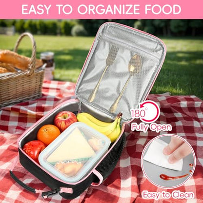 WOBAGMEN Initial Lunch Box for Women Girls,Insulated Lunch Bag with Monogram Letter,Cute Personalized Thermal Lunch Box for Teens Kids Adult for Work Camping Back to School Gift (pink, R) - size: R