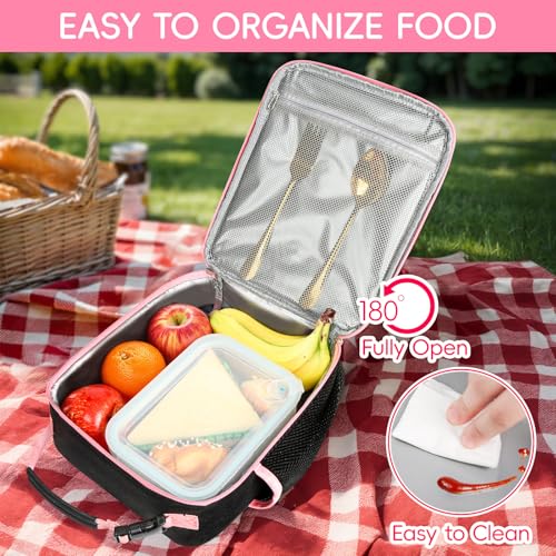 WOBAGMEN Initial Lunch Box for Women Girls,Insulated Lunch Bag with Monogram Letter,Cute Personalized Thermal Lunch Box for Teens Kids Adult for Work Camping Back to School Gift (pink, S) - size: S