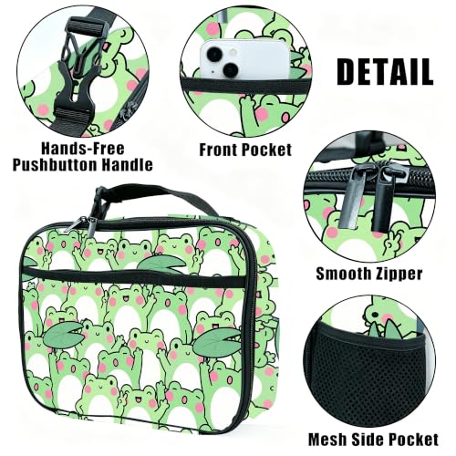 Frog Lunch Box Insulated Reusable Lunch Bag Tote Cooler for Women Men Boy Girl School Work Office Picnic - color: Frog