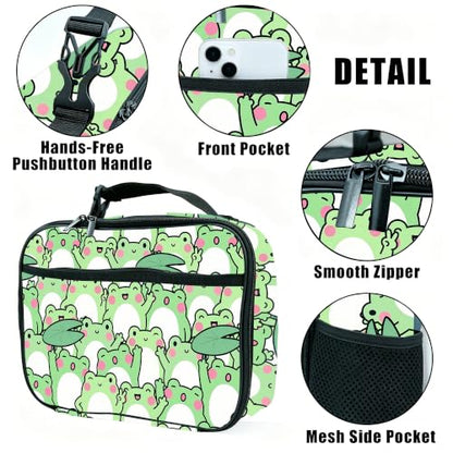 Frog Lunch Box Insulated Reusable Lunch Bag Tote Cooler for Women Men Boy Girl School Work Office Picnic - color: Frog