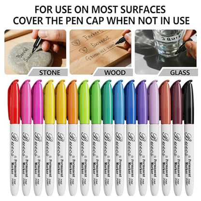 Buecs Permanent Markers, 96 Count Fine Point Permanent Markers, 16 colors, Waterproof & Smear Proof Markers, Quick Drying, Office Supplies for School, Office, Home