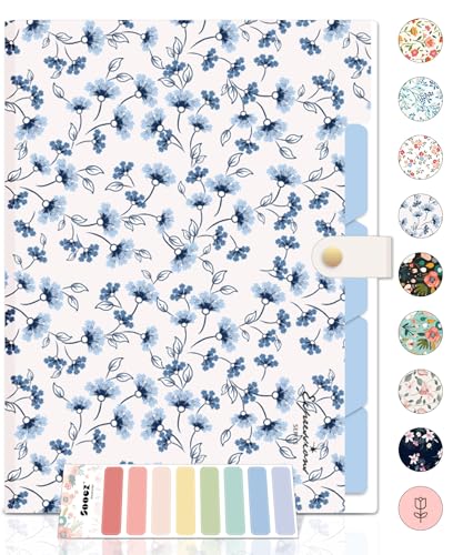 Sooez File Folders Organizer, Folders with 5 Pockets, Folders for Documents w/Sticker, Accordion File Organizer, Paper Receipt Bill Filing Organizer, School College Office Travel Essentials Supplies - color: Light Blue Floral