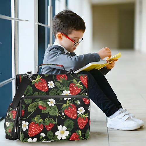 Strawberry Fruit Flower 3 Ring Zipper Binder Bag Binder Organizer with Handle Shoulder Strap for School Work Office Supplies - color: Strawberry Fruit Flower