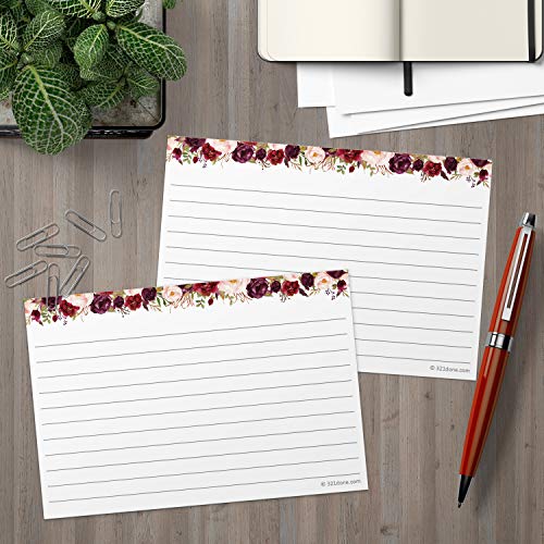 321Done Ruled Index Cards, 4x6, Set of 50, Red Roses on White | Made in USA - Lined Note Cards for Studying, Flashcards and Recipes, Heavy White Cardstock, Lines Both Sides, Home and School - size: Standard (4x6)