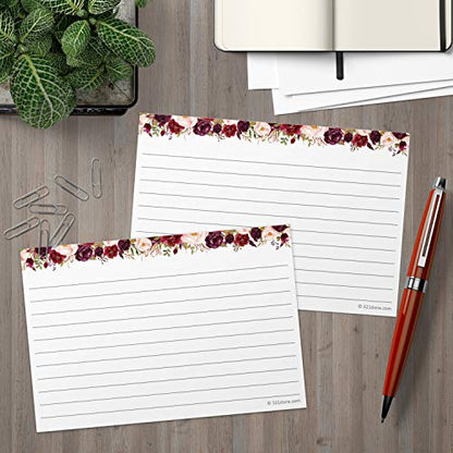 321Done Ruled Index Cards, 4x6, Set of 50, Red Roses on White | Made in USA - Lined Note Cards for Studying, Flashcards and Recipes, Heavy White Cardstock, Lines Both Sides, Home and School - size: Standard (4x6)