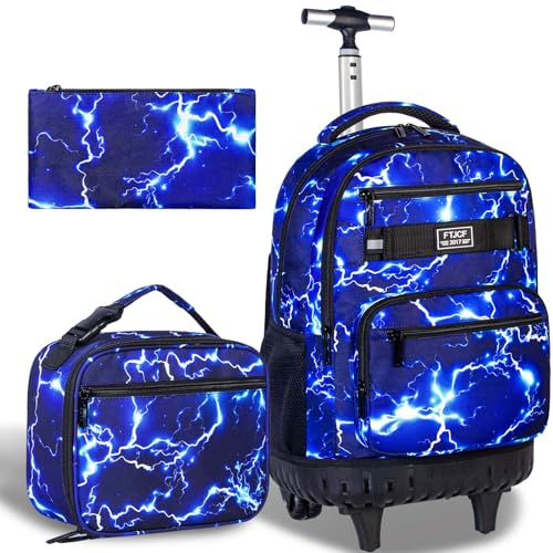 AGSDON Rolling Backpack for Boys, Men Roller Wheels Bookbag, Laptop Lightning Wheeled School Bag with Wheels for Teens - color: Blue