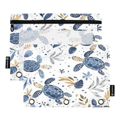 SUABO Turtle Pencil Pouch for 3 Ring Binder, 2 PCS Binder Pencil Pouch with Zipper, Clear Window Zipper Pencil Case Pencil Bags for Office Supplies - color: Turtle