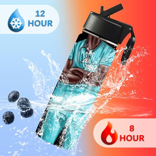Custom Nurse Water Bottle 18oz 32oz Stainless Steel Insulated with Lid Personalized Nurse Gifts for Women Medical Staff Appreciation Gifts for Nursing Students Graduation Nurse Week Birthday - color: Design-8