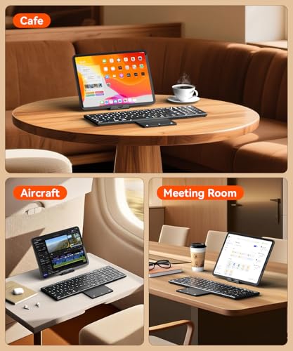 Foldable Bluetooth Keyboard with Touchpad & Number Pad, 3 Devices (2.4G+BTx2) Fold Portable Keyboard, Full Size Key Large Trackpad Wireless Travel Rechargeable Keyboards for Android Windows iOS Tablet