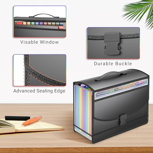 Accordion File Organizer with Handle,13 Pockets Expanding File Folder for Paper/Document/Bill,Portable Filing Box,Visible Window,Quick Search,Expandable Bottom,Large Capacity,A4/Letter Size - size: 12-Pockets