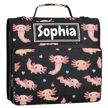 Cute Axolotl Black Print Custom Zipper Binder Bag 3 Ring with Shoulder Strap & Handle Personalized Binder Bag Expandable File Folder for School - color: Multi-cute Axolotl Black