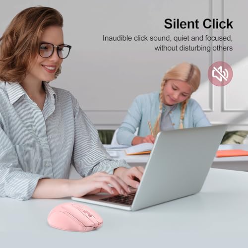 TECKNET Wireless Mouse, BT 5.0/2.4G, Rechargeable 6-DPI Silent, Pink | Bluetooth 5.0/3.0 & USB A, 2-Device Easy Switch, Wide OS Compatible, 6 Buttons, 6-DPI up to 4800, Ergonomic for S to M Hands - color: Pink