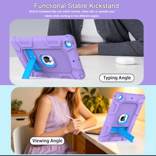 iPad 6th/5th Generation, Air 2 Case, Shockproof Rugged Cover with Kickstand for 9.7'' A1893/A1954/A1822/A1823 Tablets - color: Purple+Blue
