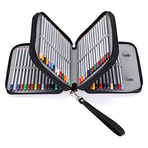 BTSKY Zippered Pencil Case-Canvas 72 Slots Handy Pencil Holders for for Prismacolor Watercolor Pencils, Crayola Colored Pencils, Marco Pencils (Black) - color: Black
