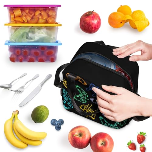 Game Lunch Bag Reusable Insulated Lunch Box Large Capacity Meal Tote for Kids Boys Girls Cooler Bag Waterproof Adjustable Shoulder Strap Gaming Lunch Tote for Work School Picnic Travel Hiking - color: Game03