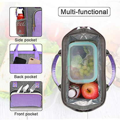 IDEATECH Insulated Lunch Bag Women, Stylish Adult Lunch Box for Working Mom, Leakproof Large Cooler Tote with Adjustable Strap & Pockets for Office Picnic Travel (Purple) - color: Purple