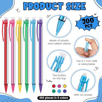 Colarr 300 Pieces Mechanical Pencils 0.7 mm with Eraser Pastel Art Pencils for Kid School Students Artist Writing Drawing for School Student Writing Drawing Sketching