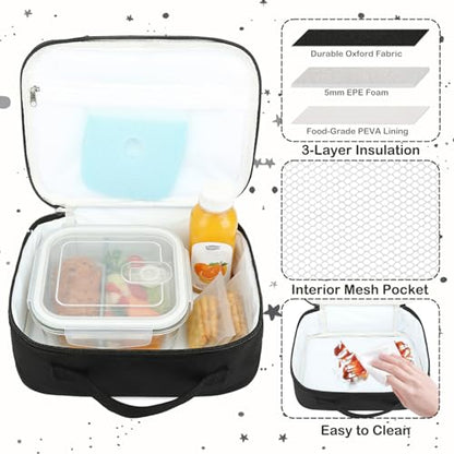 FlowFly Kids Lunch box Insulated Soft Bag Mini Cooler Back to School Thermal Meal Tote Kit for Girls, Boys, Black - color: Black