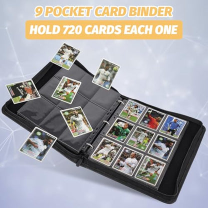 GERMUN 3 Ring 9 Pocket Zipper Card Binder, 720 Double Sided Standard PU Trading Card Album Folder for TCG & Sports Cards, Not Fit Top Loaders (Dark Green) - color: 9 Pocket 720 Dark Green
