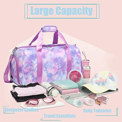 Jumpopack Duffle Dance Bag for Girls - Ballet, Gymnastics & Sports - Sleepover & Overnight Bag with Shoe Compartment,Tie Dye Purple - color: Tie Dye Purple