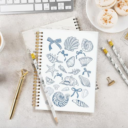 Blue Bow Beachy Spiral Notebook for Girls Women,Blue School Supplies | Blue Coquette Beach Seashell Spiral Notepad A5, Ocean Vibes Writing Journal for Teens 5.5x8.3 - color: Coastal shell bows