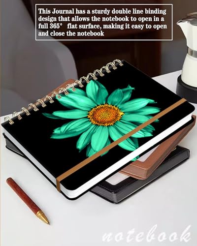 Spiral Journal Notebook for Women, Hardcover A5 College Ruled Notebook, 120 Pages, Thick Paper, Cute Lined Journal for School, Office & Work, 6 x 8.4 in(Turquoise Sunflower) - color: Turquoise Sunflower