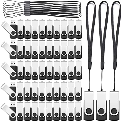 Aoriher 50 Pack USB 2.0 Flash Drives Bulk, Portable USB Thumb Drives with Lanyards, Swivel Flash Drives Thumb Drives for Office School Data Storage(Black,4gb) - size: 4GB