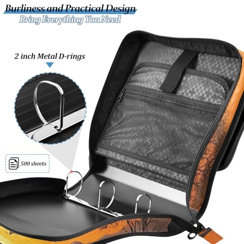 3 Ring Zipper Binder with Shoulder Strap Sunset Bird Elephant 2 Inch Zippered Binder Bag 500 Sheet Capacity Multi Pockets for School Supplies - color: Multi21