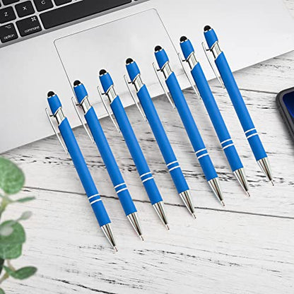 PASISIBICK 12 Pieces Blue Ballpoint Pen with Stylus Tip, 2 in 1 Stylus Stylish Pen, Blue Metal Stylus Pen for Touch Screens, Black Ink, 1.0 mm Medium Point(12 PCS Light Blue) - color: 12 Pcs Light Blue Stylus Pens