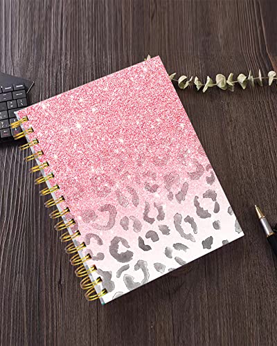 iampanda Spiral Journal Notebook,Strong Twin-Wire Binding with Premium Paper for Girl Women,Modern Girly Design 60 Sheets A5 College Ruled Notebook/Journal,Perfect for School Office Home Gifts,Pink - color: Pink Glitter Leopard