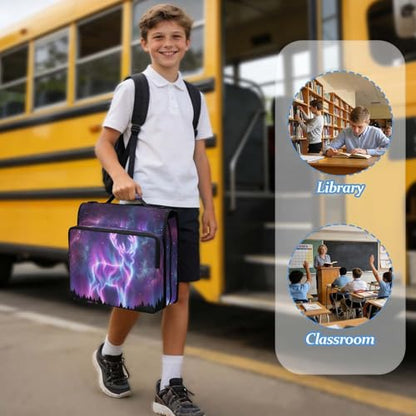 Deer 2-inch 3 Ring Zipper Binder with Shoulder Strap Holds 14 Inch Laptop for Students and Office - color: Glowing Deer