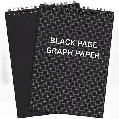 Engrowtic 2 Pack Graph Paper Spiral Notepad A5 Top Wirebound Notepad Grid Notebook Steno Pad Memo Notebook Grid Paper 140 Pages for Writing Sketching Drawing Office Supply(Black (internal Black)) - color: Black(internal Black)
