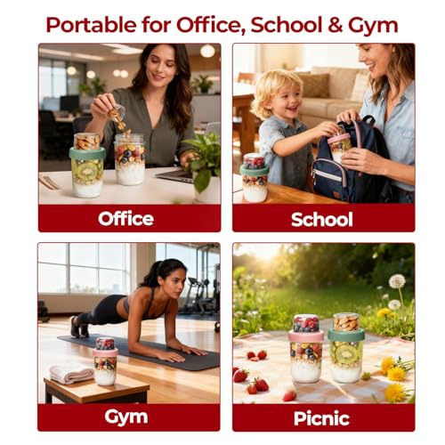 16+4 oz Glass Parfait Cups with Lids 2 Pack Yogurt To Go Containers | Dry Wet Separation, Overnight Oats Containers,Chia Pudding,Nuts, Fruit,Granola Toppings,Meal Prep Jars - color: Mixed color 4