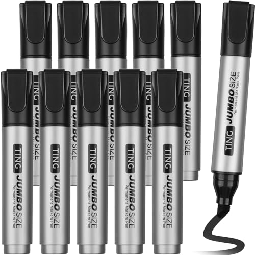 Fuutreo 10 Pack Jumbo Permanent Markers Bulk Large Chisel Tip Permanent Markers Quick Drying Waterproof Big Huge Poster Pens for Office, Logistics Company and More(Black) - color: Black