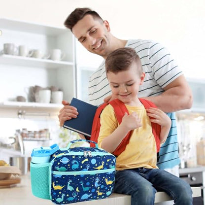 RHCPFOVR Kids Lunch Bag - Insulated Lunch Box for Boys Girls,Washable Lunch Bag and Reusable Toddler Leak-proof Lunchbox for School and Daycare - color: Deep Blue Dinosaur