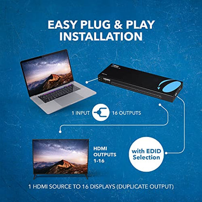 OREI 1 in 16 4K Out HDMI Splitter 4:4:4 8-bit - HDMI 2.0, HDCP 2.2, 18 Gbps, 4K @ 60Hz HDMI Duplicator/Distributor UltaHD High Resolution (UHDS-1016) (1x16) | OREI 1 in 16 Out HDMI Splitter 4K@60Hz 4:4:4 8-bit With HDMI 2.0, HDCP 2.2, 18 Gbps - size: 1x16