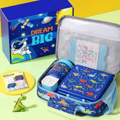 Fimibuke Kids Bento Snack Lunch Box with 4 Compartment, Insulated Lunch Bag, Stainless Steel Vacuum Thermo Food Jar, Ice Pack, Utensils Set, Birthday Gifts for Age 3-12 Back to School Toddler Girl Boy | Lunch Box Kids with 4 Compartment, Food Jar, Ice Pac